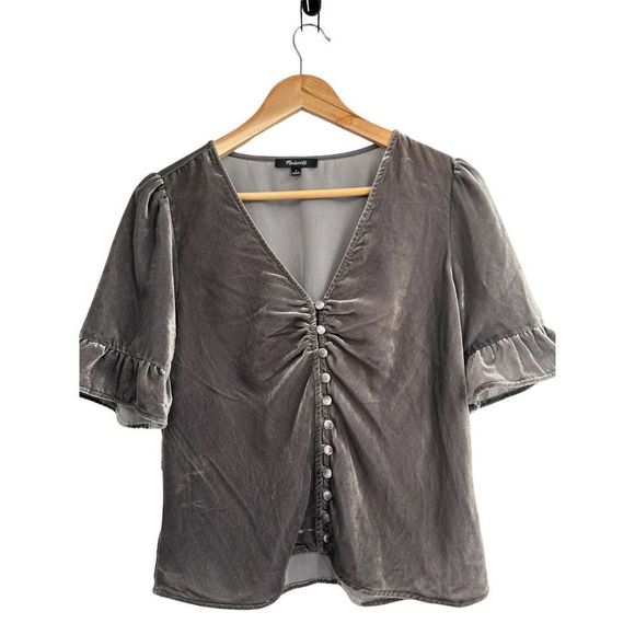Madewell Tops - Madewell Gray V Neck Velvet Top Size 6